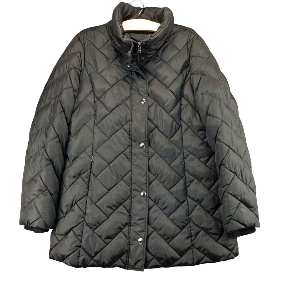 Tower by London Fog Puffer Jacket Womens Size L Black Full Zip Quilted